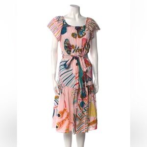 Soler A-Line Dress
 Abstract Print Tie-Waist Midi Dress